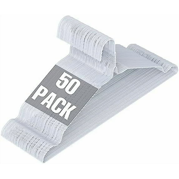 Wire Metal Clothes Hangers Bulk 50 Pack with Groove, 16.7 Inch, 12 Gauge Ultra Thin, Non Slip, for Standard Size Suits, Shirts, Pants, Skirts, White