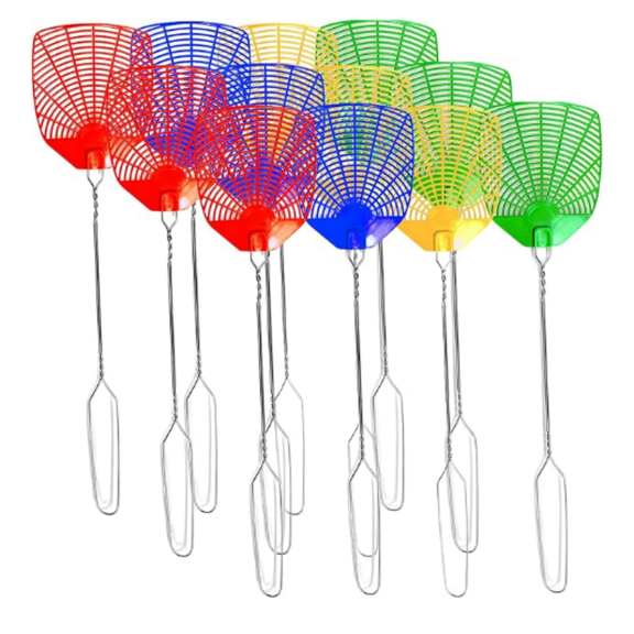 Wire Metal Handle Fly Swatters (Colors May Vary), 12 Pack