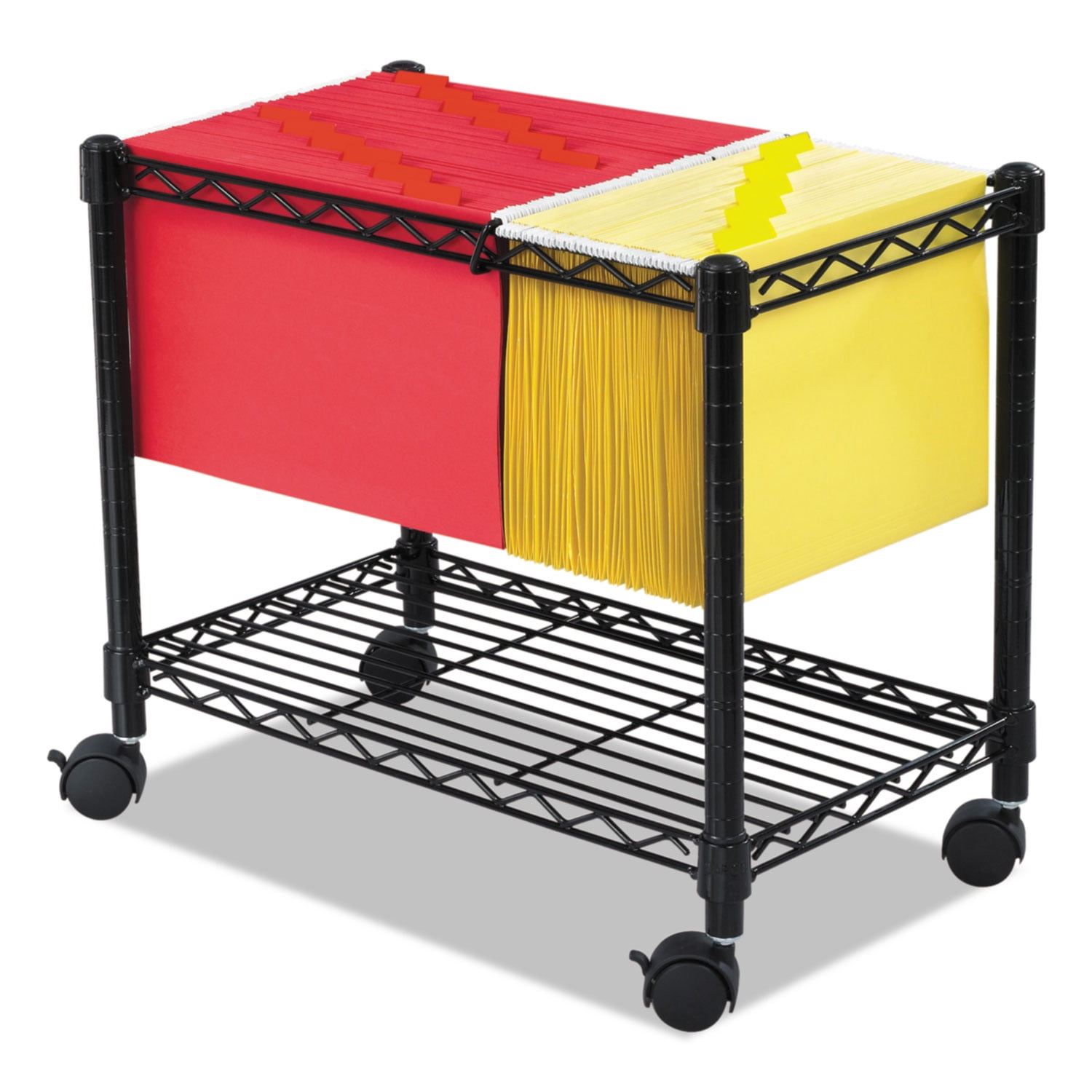 Black Steel Wire Mobile File Cart with Casters