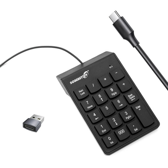 Wire Numeric Keypad 19-Key Corded Type C/USB Number Pad External Numpad Portable Numeric Keyboard for Laptop