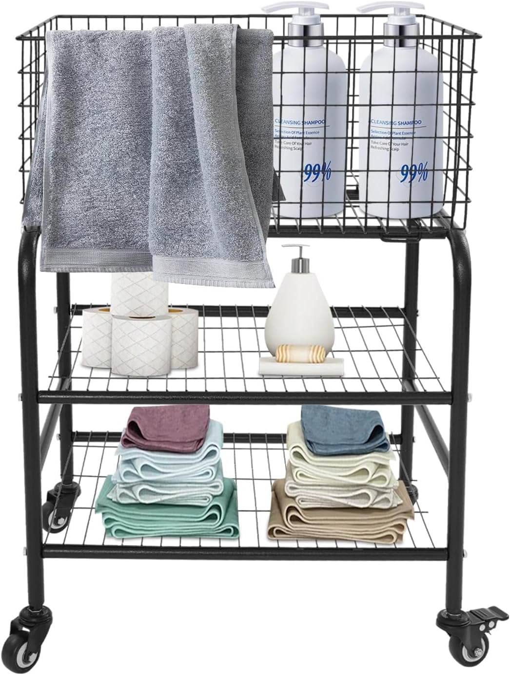 Wire Rolling Laundry Baskets with Wheels, Garment Storage Cart ...