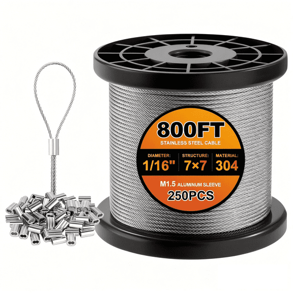 Wire Rope,1/16" 800 ft 304 Stainless Steel Cable for Outdoor, Yard, Garden,Trellis Wire