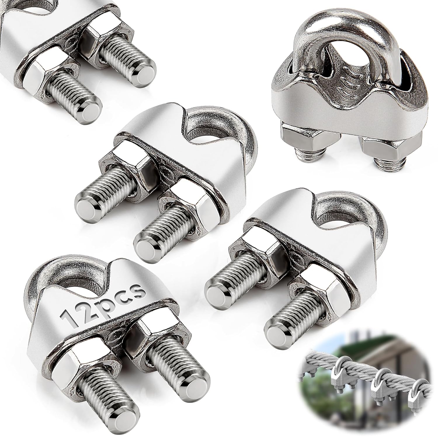 Wire Rope Cable Clip Clamps M2 12 Pcs Wire Rope Clamp U Bolt Clamp 304 Wire Rope Cable Clip Clamps M2 12 Pcs Wire Rope Clamp U Bolt Clamp 304