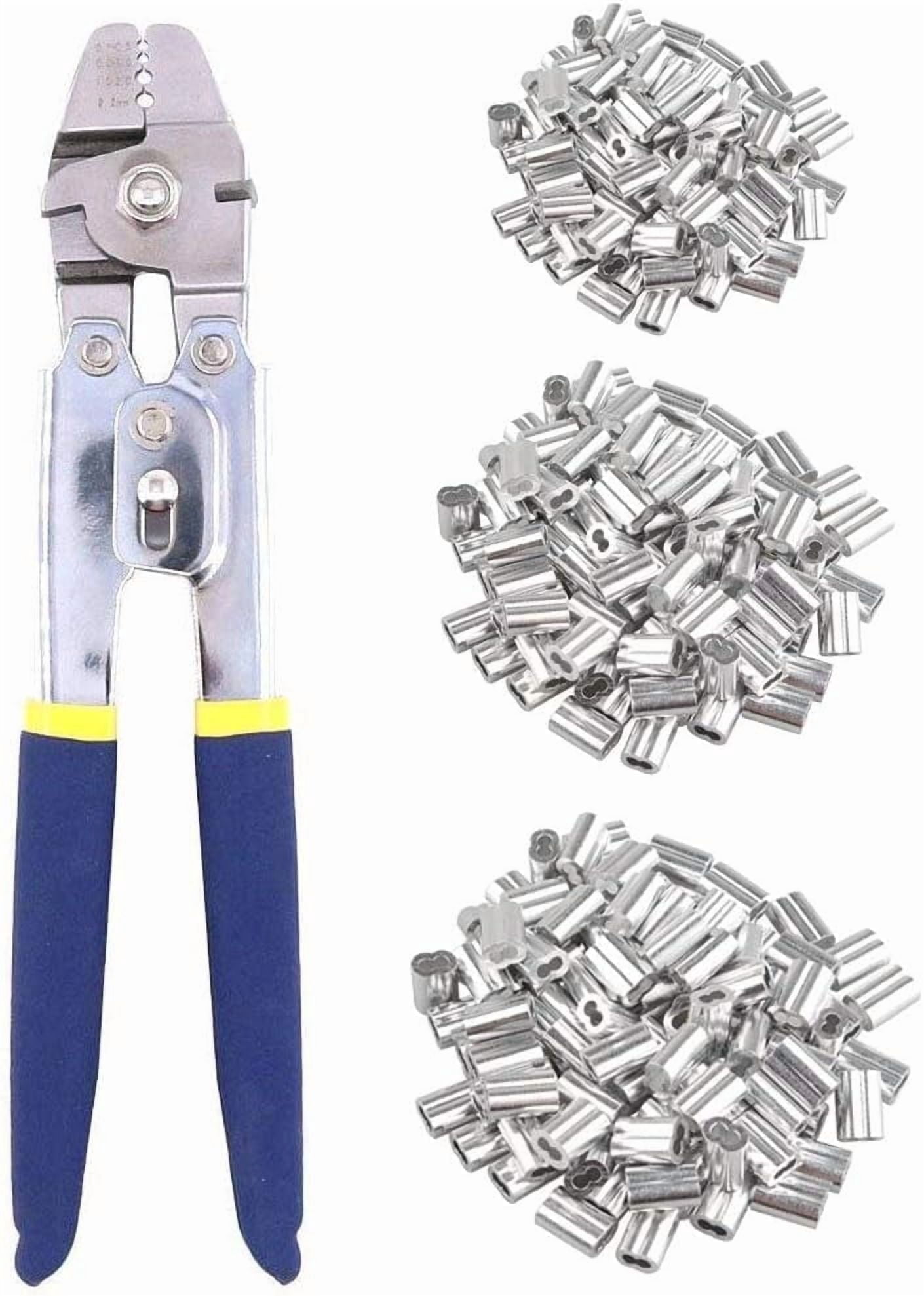 TooTaci Wire Rope Crimping Tool, with 200pcs Crimping Loop Sleeves, Professional Ferrule Cutter and Crimp Kit for Aluminum Oval Sleeves up to 2.2mm