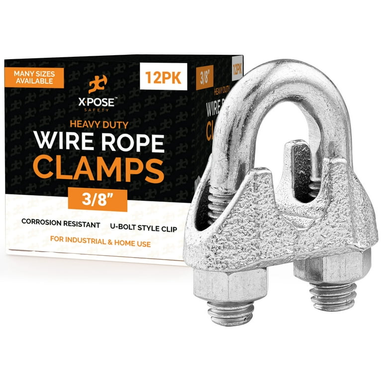 Wire Rope Clamp for Stainless Steel Wire Rope - 3/8 Galvanized U Bolt  Style Cable Clips - for Guy Line, Metal Fence, Antenna, Clothesline,  Rigging Hardware, Batting Cage - by Xpose Safety