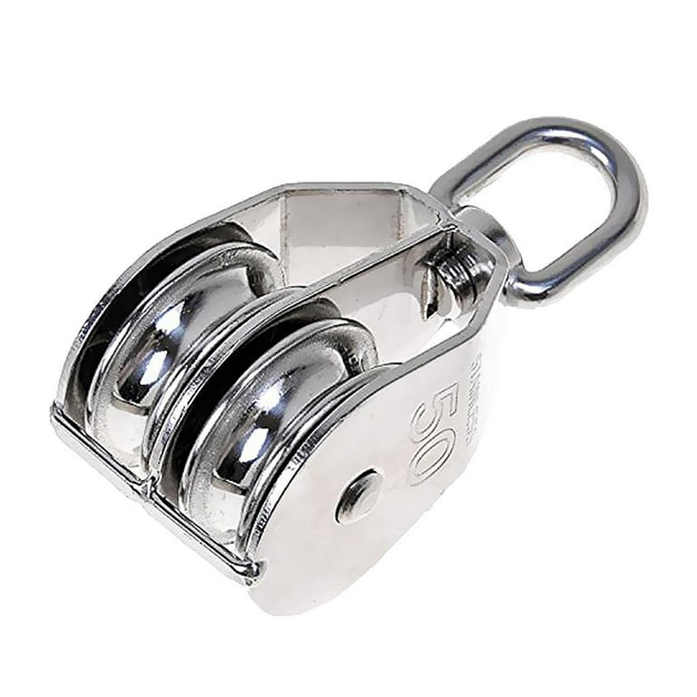 Wire Rope Crane Pulley Block -(M15- ) Lifting Crane Swivel Hook, Double  Pulley Block for Marine,, Climbing -Stainless Steel - M50 