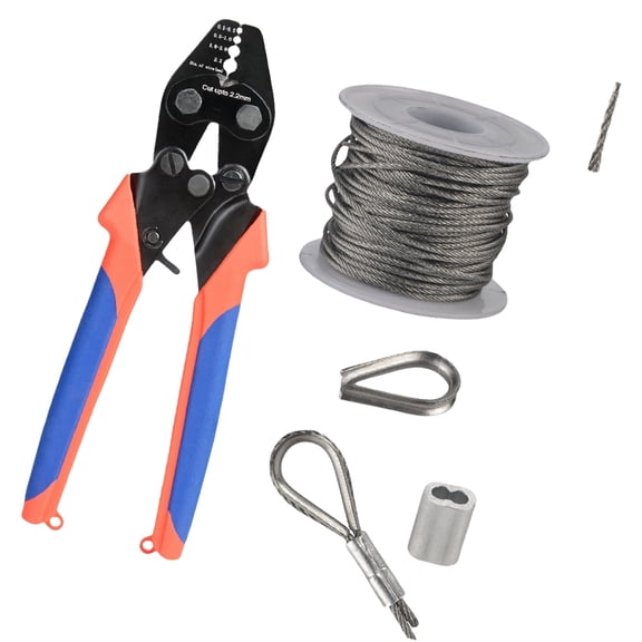 Wire Rope Crimping Tool Pliers with Aluminum Rings Sleeves Kits Up to 2.2mm for Fishing Lines and Technical Work Tool