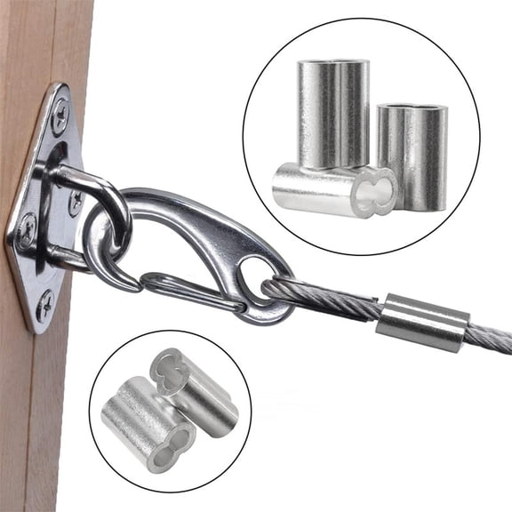 Wire Rope -Ferrules Aluminum 0.06-Inch Crimping Loop Sleeves, 8-Shape Oval Hole Wire Rope Clips for Cable Rigging, Durable Hardware Fittings (100-Pack Set Bulk) #327 Silver