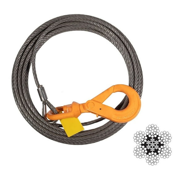 Wire Rope Steel Core Winch Cable IWRC 9/16"x150' Self Locking Swivel Hook Towing Wrecker Roll Back, 32000 lbs Breaking Strength