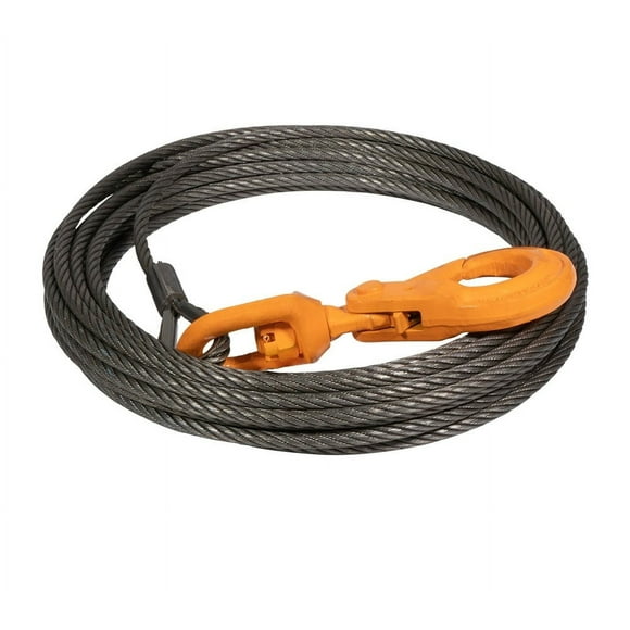 Wire Rope Steel Core Winch Cable IWRC 9/16"x75' Self Locking Swivel Hook Towing Wrecker Roll Back, 32000 lbs Breaking Strength