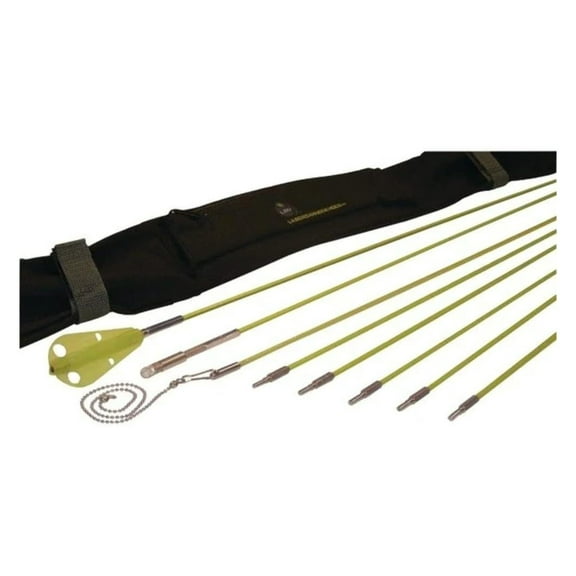 Wire Running Rod Kit - 3ft Fiber Fuse Rods, Green - 7 Piece Electrical Fish Tape Set with Carrying Case - Conduit & Cable Pulling Tools for Confined Spaces