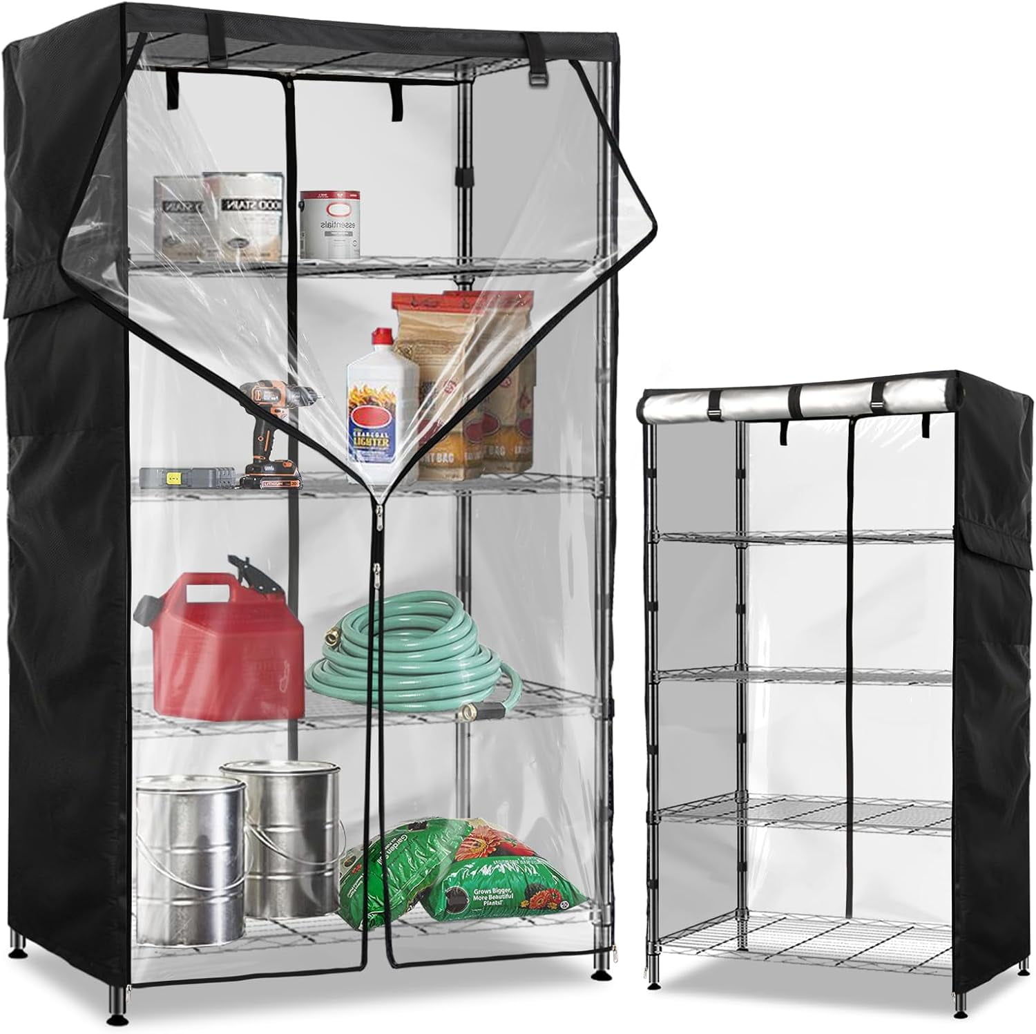 Dalema Waterproof Shelf Cover,Outdoor 600D Heavy Duty Dustproof Storage Shelves Cover,36''x14''x54'' Shelf Covers For Wire Shelving With Zippers,Storage Rack Covers With Clear Front - View #4