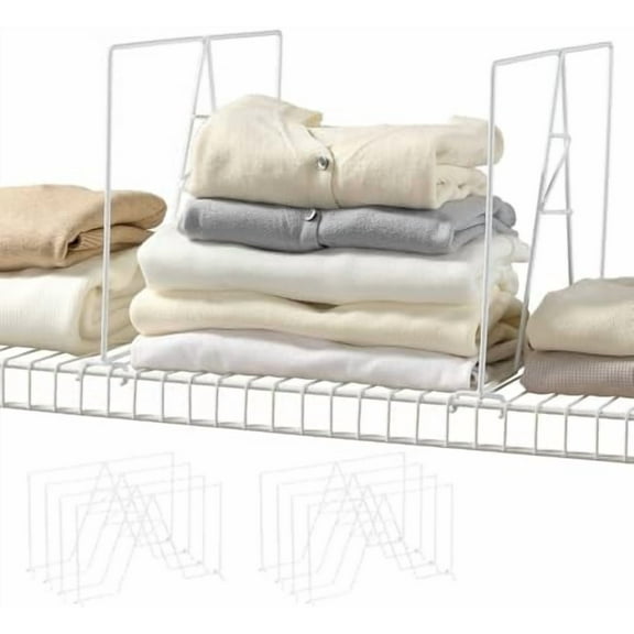 Wire Shelf Dividers - White Closet Organization & Storage Organizer - No Tool Shelf Divider for Wire Shelves - Metal Shelf Accessories – for 16“ Deep Wire Shelves – Tall 12” Height – 8 Pack