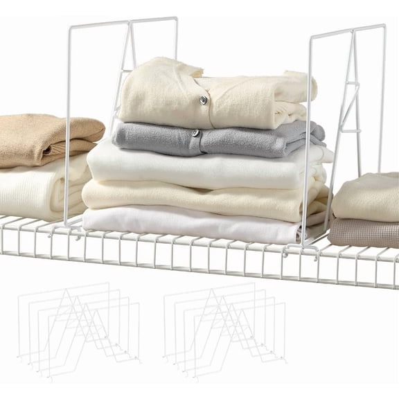 Wire Shelf Dividers - White Closet Organization & Storage Organizer - No Tool Shelf Divider for Wire Shelves - Metal Shelf Accessories for 16 Deep Wire Shelves Tall 12 Height 8 Pack