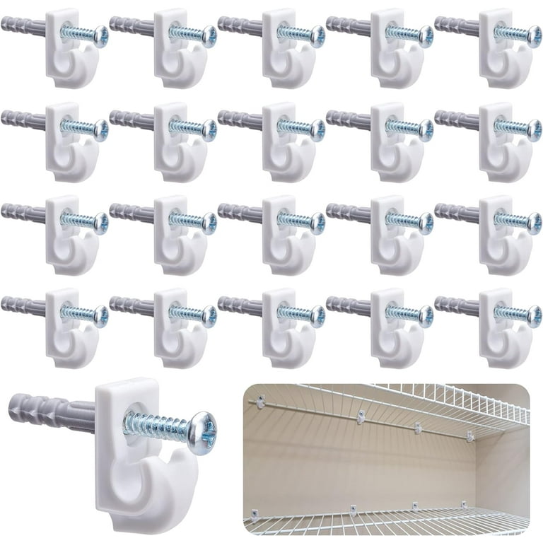 Wire Shelf Loop Clips - 20 PCS White Down Wall Clips for Closet Shelves