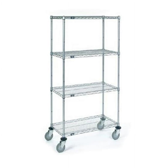 Wire Shelf Stem Caster Truck with Polyurethane Wheels, Chrome - 24 x 60 x 72 in.