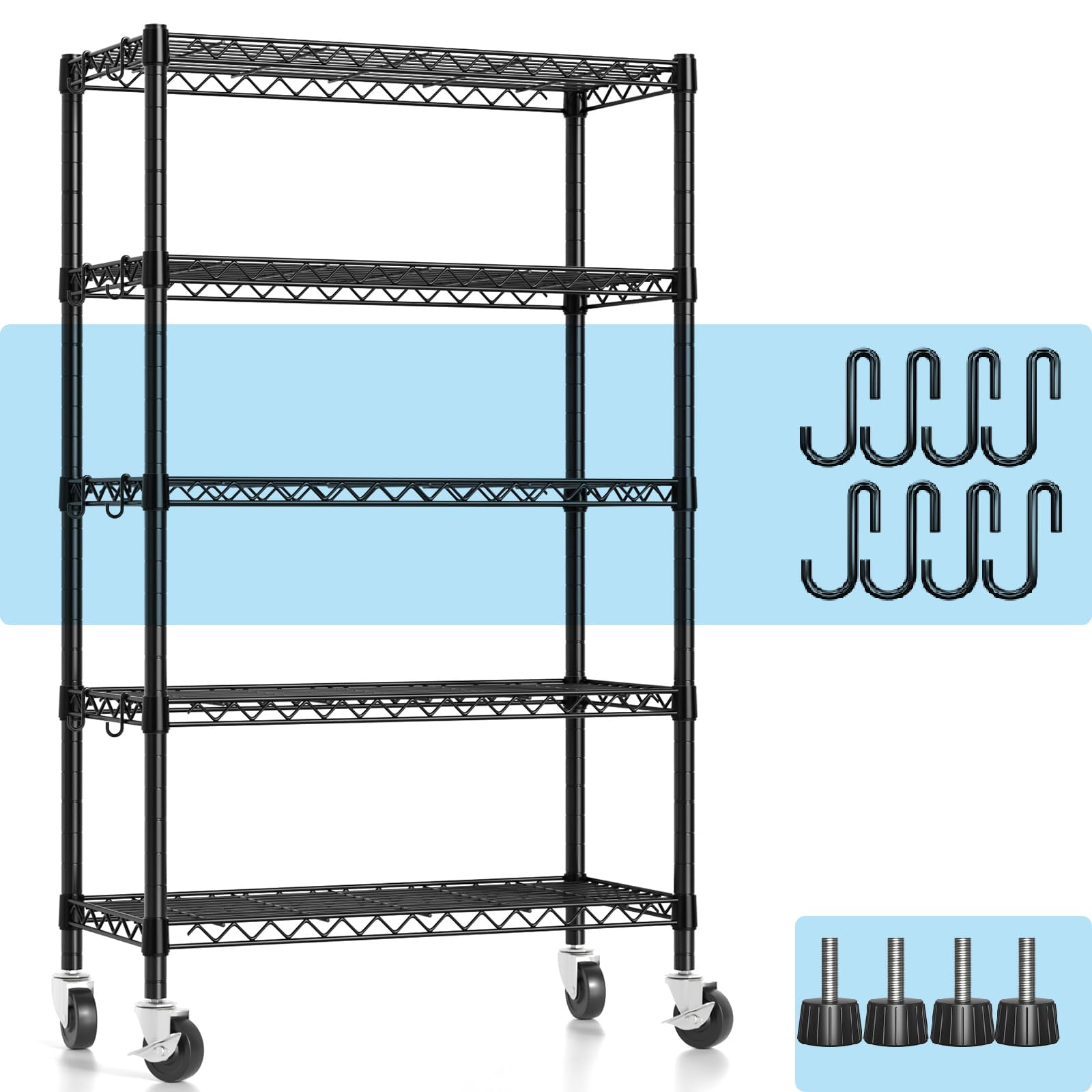 Wire Shelving, 1900lbs Capacity 5 Tier Heavy Duty NSF Wire Shelf with ...