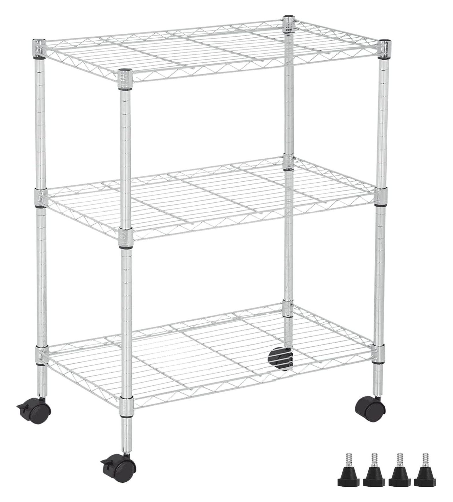 Wire Shelving 32" H x 23W x 13D Storage Shelf with Wheels Adjustable 3 Tier Metal Shelves Unit