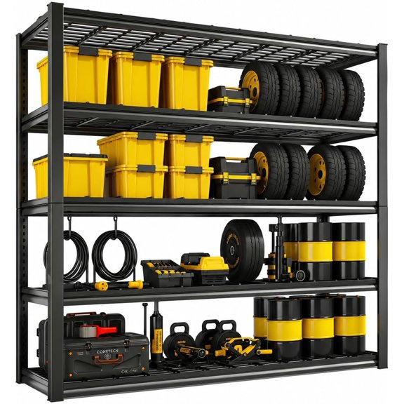 Wire Shelving, 5 Tier Storage Garage Shelving Heavy Duty, Adjustable Metal Wire Rack, Utility Shelf, 3000LBS Garage Shelving Unit with Double Layer Posts for Basement, Warehouse, Pantry,Black