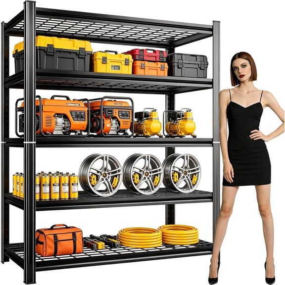 Wire Shelving, 5 Tier Storage Garage Shelving Heavy Duty, Adjustable Metal Wire Rack, Utility Shelf, 3000LBS Garage Shelving Unit with Double Layer Posts for Basement, Warehouse, Pantry,Black