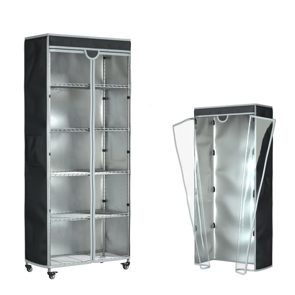 Wire Shelving Cover 60"x24"x72" - Heavy Duty Shelf For Large Racks Waterproof Dustproof Clear Pvc Front & T-zipper Storage Rack (no Shelves Black)