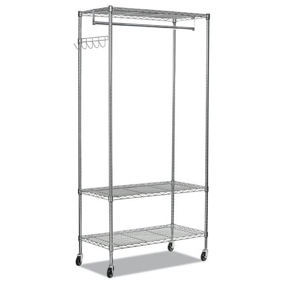 Wire Shelving Garment Rack, 40 Garments, 48w X 18d X 75h, Silver