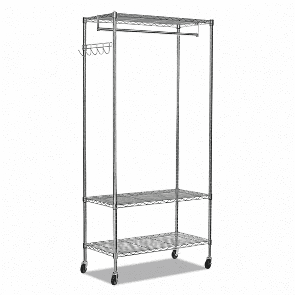 Wire Shelving Garment Rack, Holds 40 Garments, 48"W x 18"D x 75"H, Silver