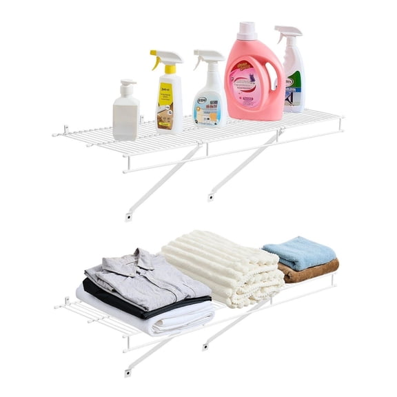 Wire Shelving Kit, 3 ft - Set of 2 Wall Mounted Shelves - Heavy Duty Steel Closet Organizer - Hanging Shelf for Bedroom, Closet, Pantry, Garage - Black PVC Coated