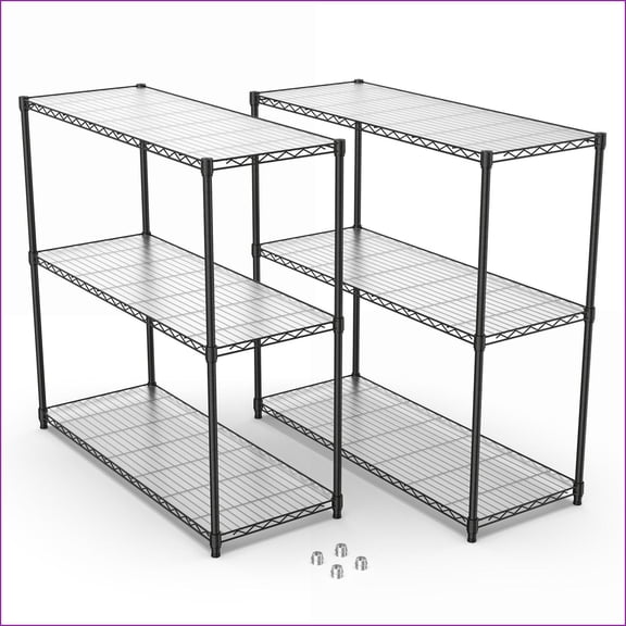 Wire Shelving Unit 2 Pack, 3 Tier NSF Metal Rack with Shelf Liners, 48x48x18, 1050lbs Capacity | Black | Iron+Plastic