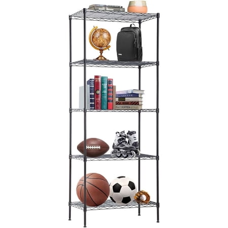 Wire Shelving Unit Metal Shelf Organizer Heavy Duty Wire Rack Storage Unit Rack Utility for Bathroom Office Kitchen (Black, 14" D x 24" W x 60" H)