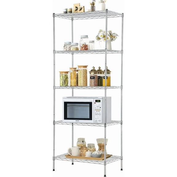 Wire Shelving Unit, NSF 5-Tier Shelf Utility Steel Commercial Grade Storage Shelves 24" L x 14" W x 60" H Heavy Duty Metal Shelves Organizer Rack with Leveling Feet for Kitchen Office Garage, Chrome