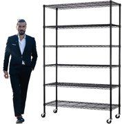Wire Shelving Unit Storage Shelves 2100Lbs Capacity 6 Tier Metal Shelf with Wheels, NSF Adjustable Layer Rack Heavy Duty Steel Utility Shelf for Garage Kitchen Pantry Basement, Black 48"L×18"W×82"H