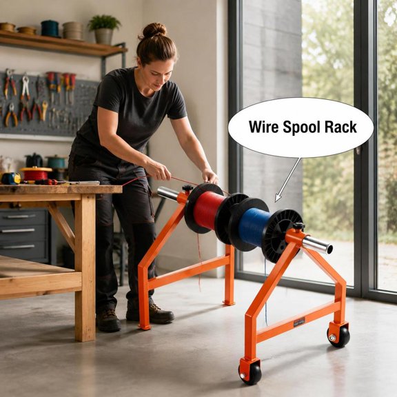 Wire Spool Rack, 220 Lbs Load Capacity, Portable Cable Caddy with Wheels, Movable Wire Rack