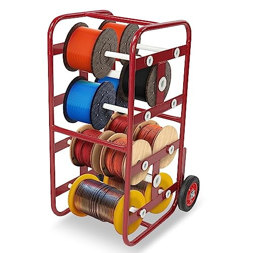 Wire Spool Rack Cable Caddy, Red Wiring Spool Dispenser Bulk Cable Holder, Electrical Wires