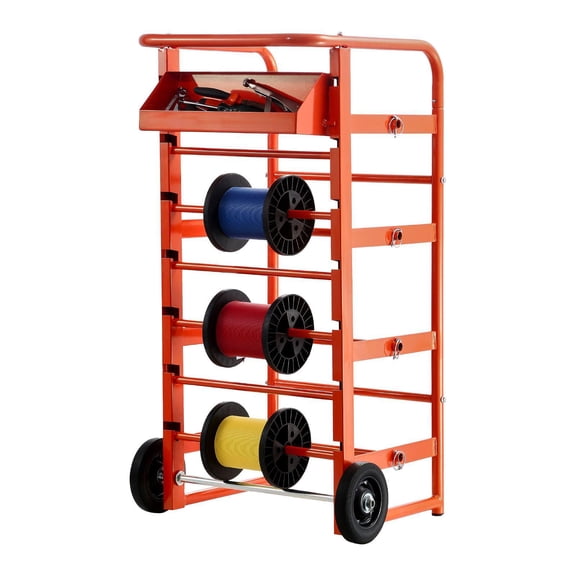 Wire Spool Rack Dispenser with 11 Rods Wheels and Storage Tray for Electrical Industrial Retail Cable Organization