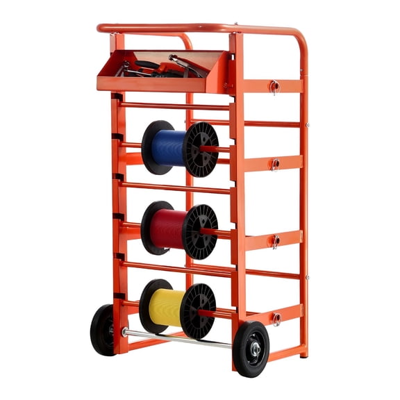 Wire Spool Rack with Wheels,11-Rod Cable Caddy and Storage Tray for Electrical,Industrial,and Retail Wiring Organization