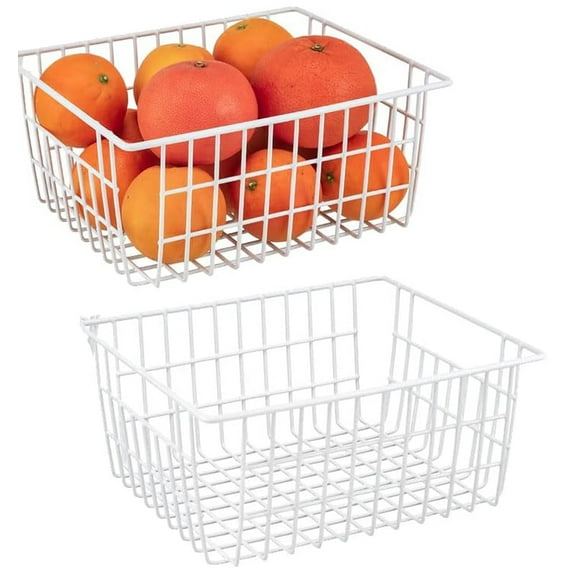 Wire Storage Basket 2 Pack, Perfect Kitchen Pantry Organization Storage Basket,Laundry Basket,Freezer Storage Baskets,Bathroom Countertop Organizer Use to Kitchen(White,11 x 8.58 x 4.72 Inches)