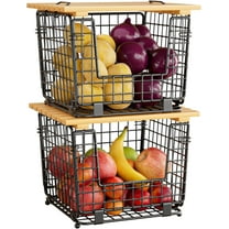Wire Storage Basket for Kitchen Pantry:  Stackable Kitchen Counter Organizers - Wire Organizing Bin for Produce Vegetable Potato and Onion Black