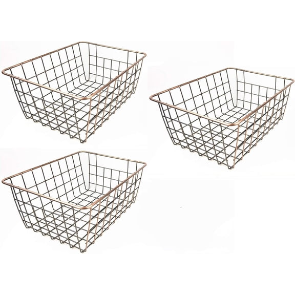 Wire Storage Basket Organizer Bin Baskets for Kithen Cabinets Freezer Bedroom Bathroom (3, bronze)