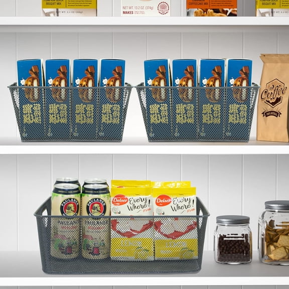 Wire Storage Baskets - 6 Pack Metal Mesh Organizers for Kitchen, Laundry, Garage, Fridge & Bathroom - Gray