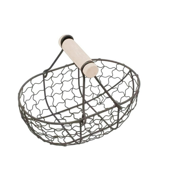 Wire Storage Baskets, Metal Storage Organizer Basket with Wooden Handle, Vintage Flower Basket for Weddings and Home Decorations, 7 x 2.56 in