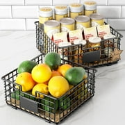 Wire Storage Baskets for Organizing, 2 Pack Kitchen Storage and Organizer with Removable Cork Liner, Household Counter Organizer Baskets for Pantry, Cabinets, Shelf, Laundry, Bathroom