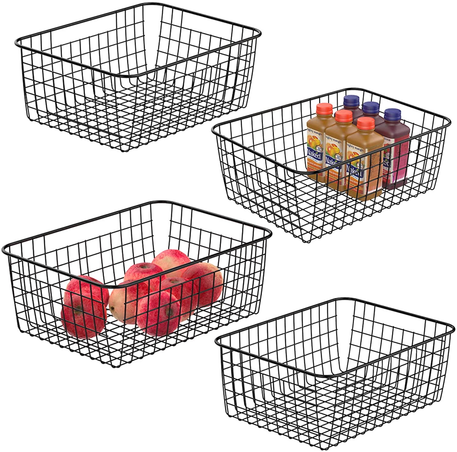 Trianu 4 Pack Freezer Wire Storage Organizer Bin Baskets with Handles, Metal Wire Baskets Storage for Organizing Fridge, Closets, Pantry, Kitchen, Garage