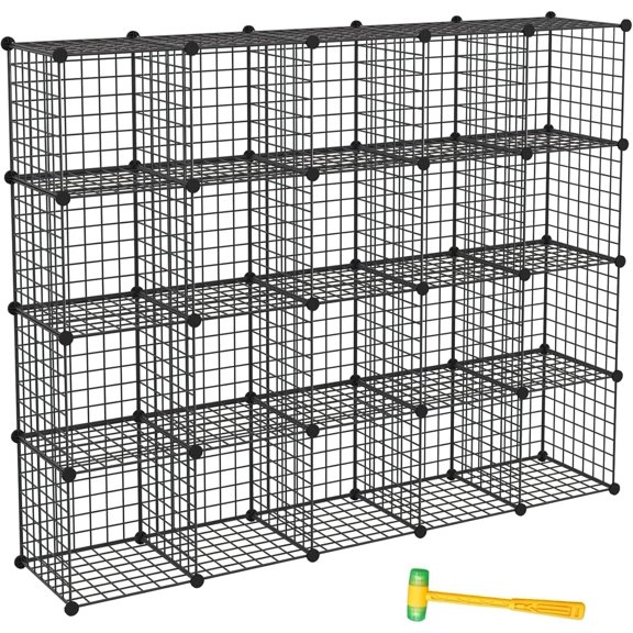 Wire Storage Cubes Stackable Modular Bookshelf Organizer Black 20 Cube