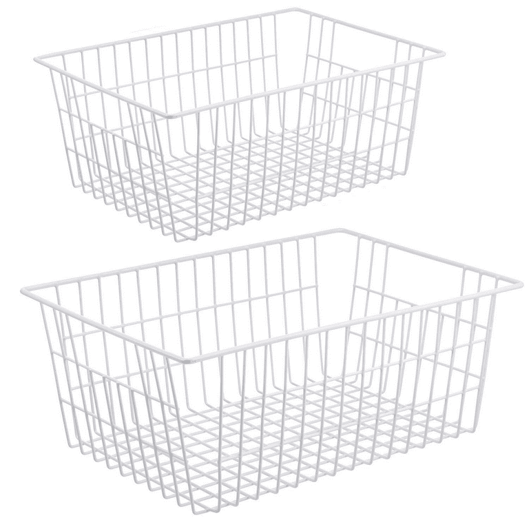 Wire Storage Freezer Baskets, Large 15.2 Farmhouse Organizer Storage Bins  Fridge Basket Rack with Handles for Kitchen Cabinets, Pantry, Office,  Bathroom Organization, 2 Pack, 1 Shelf- White 