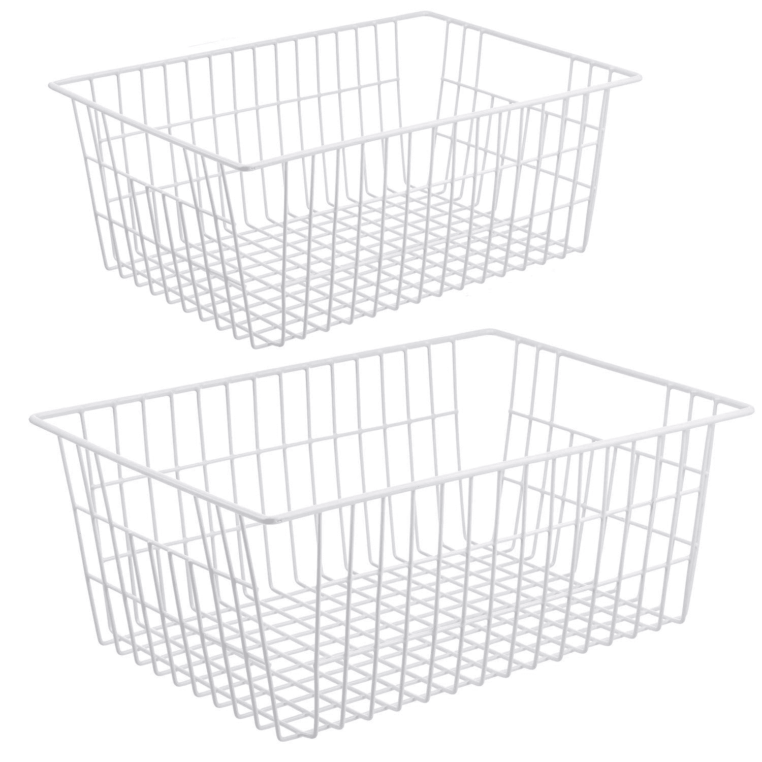 Large White Wire Metal Storage Baskets with Handles, 2 Pack