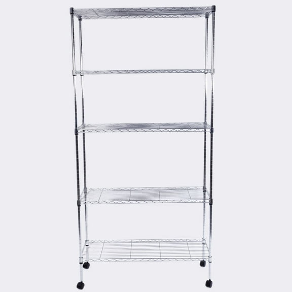 Wire Storage Shelves with Wheels, 5 Tier Chrome Epoxy Steel Wire Shelving Unit and Storage Racks, Plated Iron Shelves for Garage Plated Iron Storage Shelving, 35.43'' x 13.78'' x 65'', Chrome, S7915