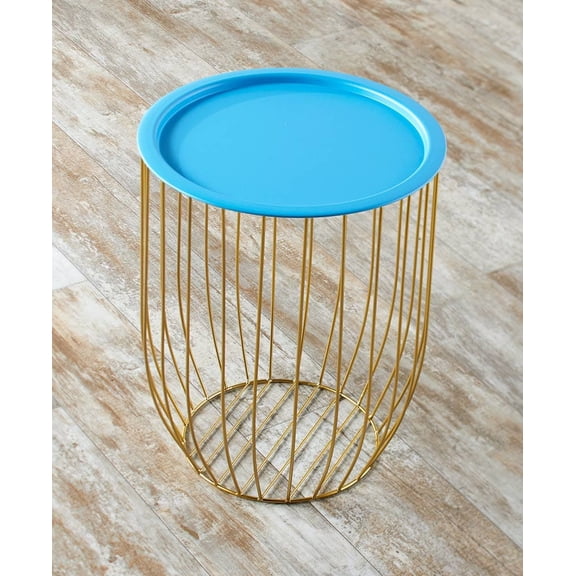 Wire Storage Side Table with Removable Tabletop - Blue