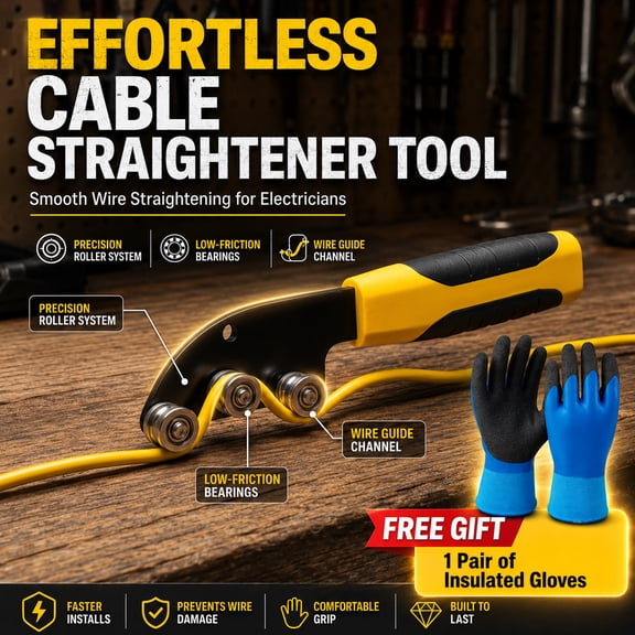 Wire Straightener Tool, Stainless Steel 3-Roller Cable Straightener with Non-Slip Handle, Manual Wire Straightening & Bending Tool for Electricians, Electrical Cable Work