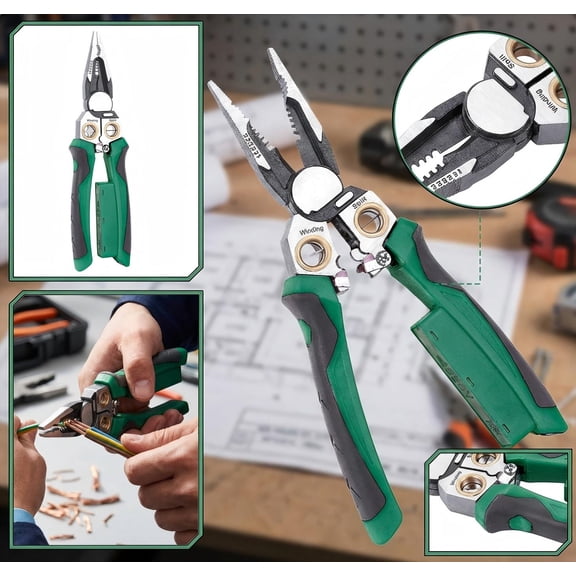 Wire Stripper 8-in-1 Multi-Functional Needle Nose Pliers, Professional Grade Electrical Wire Crimper and Cutter, Heavy Duty Hand Tool for Wiring and Repair